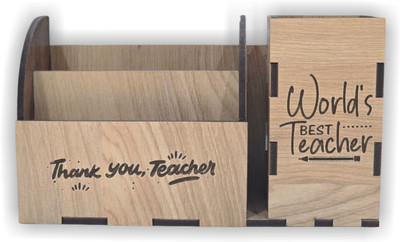 ART OCEAN 3 Compartments Wooden Desk Organizer for Teacher(Beige)