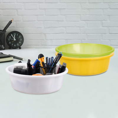 KUBER INDUSTRIES 3 Compartments Plastic Desk Organizer(Yellow & Green & White)