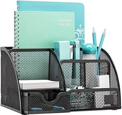 YCVARIYA 6 Compartments metal Mesh Desk Organizer(Black)