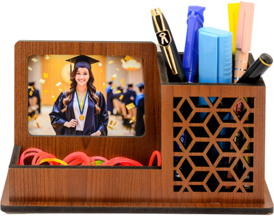 AJANTA ROYAL 3 Compartments MDF Wood Pen Stand(Brown)