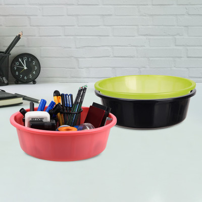 KUBER INDUSTRIES 3 Compartments Plastic Desk Organizer(Black & Green & Pink)