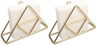 homspurts 2 Compartments Iron Napkin Holder/ Tissue Paper Stand Tissue Dispenser Organizer For Office(Gold)