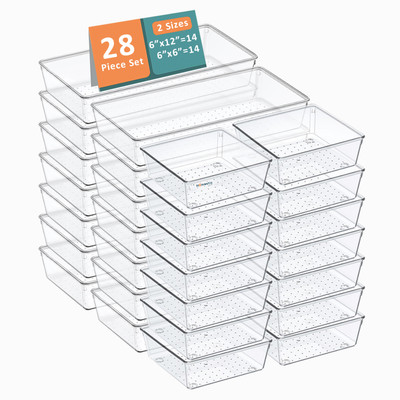 HOMESTIC by Kuber Industries 28 Compartments Plastic Drawer Organizers(Transparent)