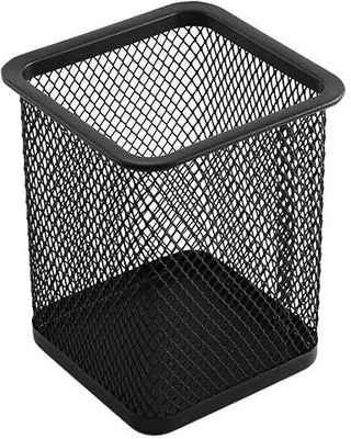 SkyFurnish 1 Compartments Metal Mesh Heavy-Duty Metal Mesh Pen Stand Square Desk Organizer for Stationery(Black)