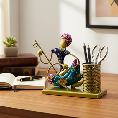 Bhavya Art and Craft 1 Compartments Iron / Wrought Iron Handicraft Musician Desk Organizer with Pen Holder(Gold, Blue, Multicolor)