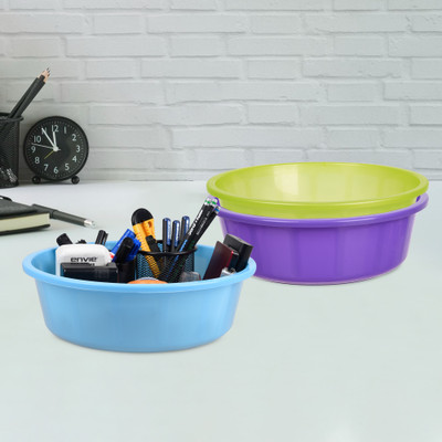 KUBER INDUSTRIES 3 Compartments Plastic Desk Organizer(Purple & Green & Sky Blue)