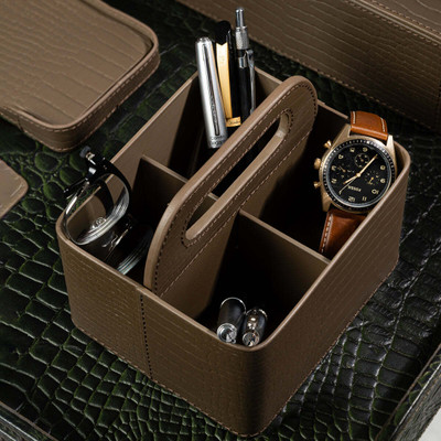 Three Sixty 4 Compartments Leather Desk Organizer Caddy(TAUPE)