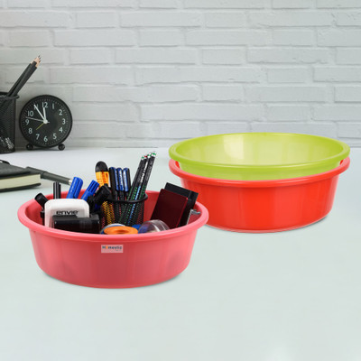 HOMESTIC by Kuber Industries 3 Compartments Plastic Desk Organizer(Red & Green & Pink)