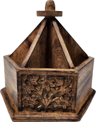 KHUSUBHDECOR 6 Compartments wooden use for pen / pencil / scale etc(Black, Brown)