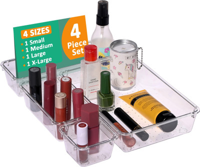 KUBER INDUSTRIES 4 Compartments Acrylic Drawer Organizer(Clear)