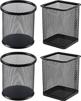 Goodwill Tech 2 Compartments -Metal Mesh Pen Stands Duo(Set of 2) for Office, School, College(Black)