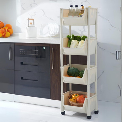 UKRANIEZ 4 Compartments Plastic, ABS Multipurpose Storage Organizer, Rotating Bookshelf(White)