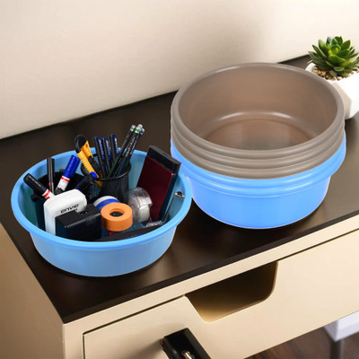 KUBER INDUSTRIES 6 Compartments Plastic Desk Organizer(Blue & Brown)