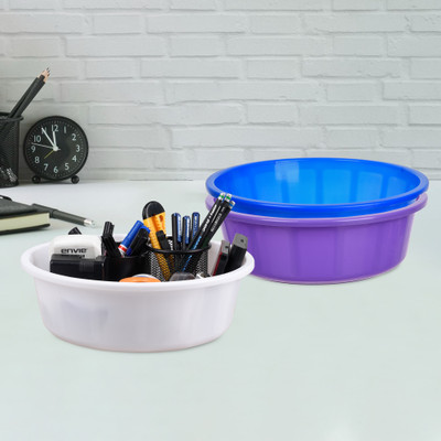 KUBER INDUSTRIES 3 Compartments Plastic Desk Organizer(Purple & Blue & White)