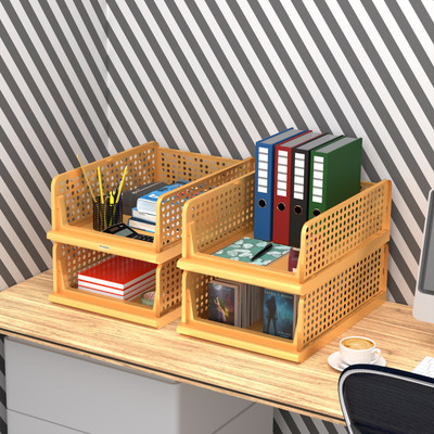 HOMESTIC by Kuber Industries 4 Compartments Plastic Desk Organizers(Ivory)