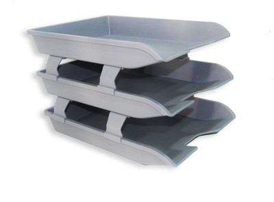 Unimaple 3 Compartments High quality plastic Desk Organizer A4 Size Paper Tray for Office, home office(Grey, Gray)