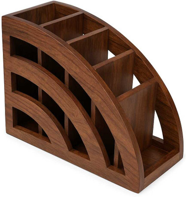 Malak Crafts 5 Compartments Wood Desk Organizer(Brown)