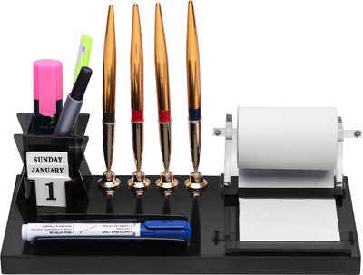 PANKU 6 Compartments Acrylic Pen stand(Smoke Black)