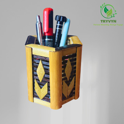 TRYVYN 1 Compartments Bamboo Desk Organizer(Bamboo Gold, Black)