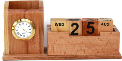 ViaZAID 3 Compartments Wood Pen Stand(Brown)