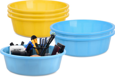 KUBER INDUSTRIES 6 Compartments Plastic Desk Organizer(Yellow, Blue)
