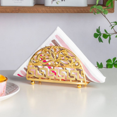 ShayRad 1 Compartments Metal Napkin & Tissue Stand for Dining Table Metal Finish Hotel , Restaurant Use(Golden)