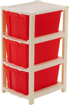 Pinkwhale 3 Compartments Plastic Modular Drawer(Red)