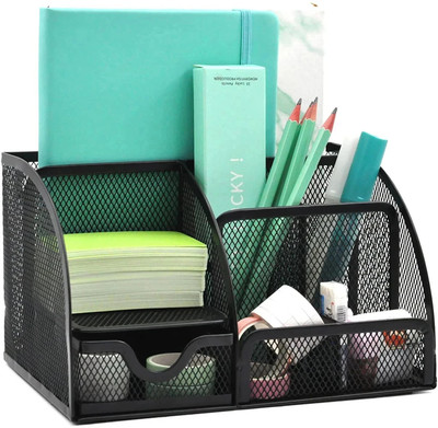 Gokich 6 Compartments Metal PEN HOLDER(Black)