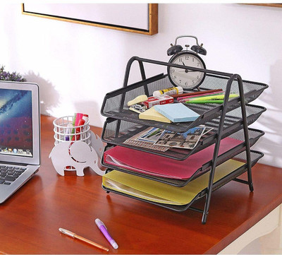 Nexvox 4 Compartments Metal Mesh File Document Letter Paper Sorter Tray(Multicolor)