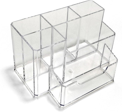Cpixen 6 Compartments Acrylic Premium Pen/Pencil Holder Transparent Visiting Business Card Holder(Clear)