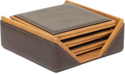 Tanic 1 Compartments LEATHER Coaster set 6pcs(Brown)