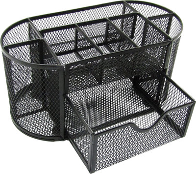 Goodwill Tech 8 Compartments Metal 8 Compartment Multi-Functional Black Metal Pen Stand Mesh Style Desk Organizer(Black)