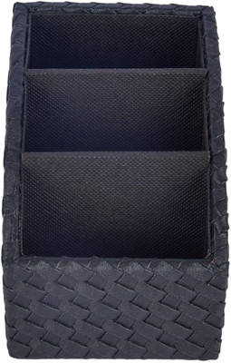 PREMSONS 3 Compartments Woven Design Artificial Leather Remote Holder with Different Pattern for Dining Room, Bedroom- Black(Black)
