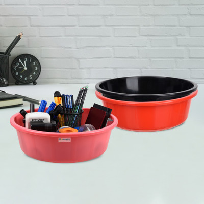 HOMESTIC by Kuber Industries 3 Compartments Plastic Desk Organizer(Red & Black & Pink)