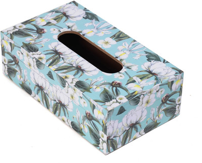 DULI 1 Compartments MDF Wooden Tissue Paper Holder, Napkin Stand with Flowers Print & Decorative Tissue Box(Green)