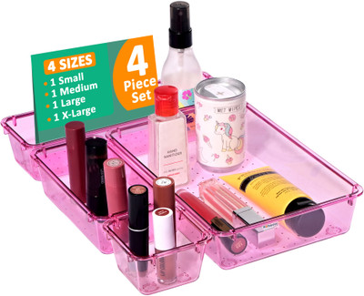 HOMESTIC 4 Compartments Acrylic Desk Organiser(Pink)