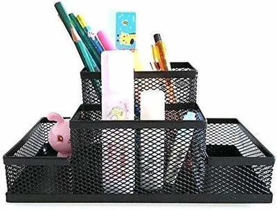 dijitra fab 4 Compartments Metal Pen and Pencil Stationary Storage(Black)