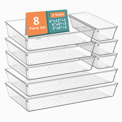 HOMESTIC by Kuber Industries 8 Compartments Plastic Drawer Organizers(Transparent)