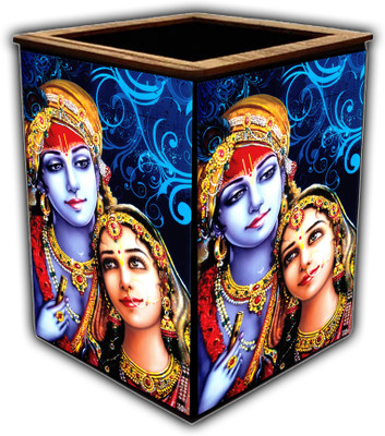 pnf 1 Compartments wooden Colourful Wooden Pen Stand with photo of Radha Krishna -14637(Multicolor)