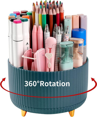 Kepzell 5 Compartments Plastic 360 Degree Rotating Desk Organizer for stationery,makeup and cosmetic.(Multicolor)