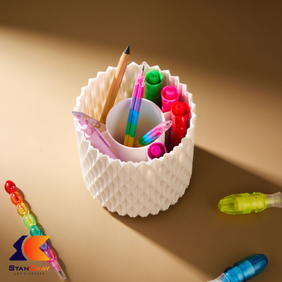 GENZ 5 Compartments ABS Plastic Rotating Pen Holder Offer a Sleek And Efficient Way To Keep Your Pens Organized(White)