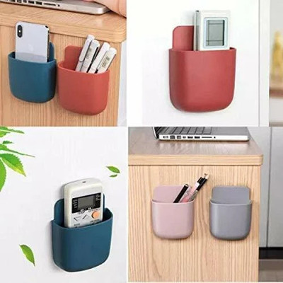 Glitzn 4 Compartments Multicolor Stationery Organizer, Smartphone and Mini Tablet Wall Mount Phone Holder with Adhesive Strips 4 pic set(Multicolor)