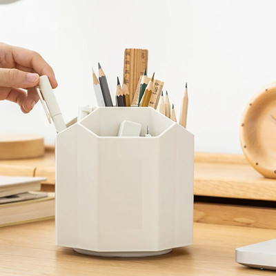 GEOCARTER 5 Compartments polypropylene Stylish Multi-purpose stationary Holder Desk Organizer Pen Pencil Holder(White)