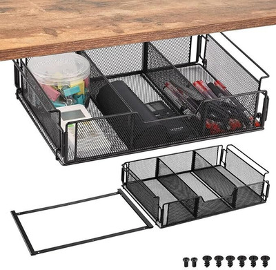 SUPVOX 3 Compartments Metal Desk Organizer(Black)