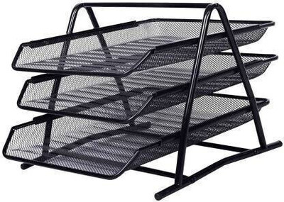 labh 3 Compartments METAL newspaper, magazine and file folder storage organizer(Black)