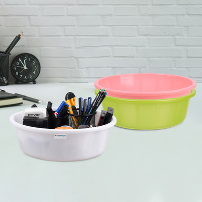 HOMESTIC by Kuber Industries 3 Compartments Plastic Desk Organizer(Green & Light Pink & White)