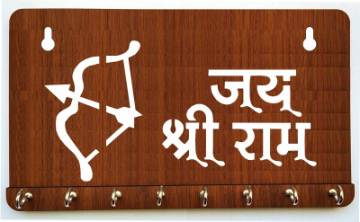 ravariya graphics 0 Compartments Wooden Jai Shree Ram Wall Styling Key Holder, Wall Décor, Room Decoration(Brown)