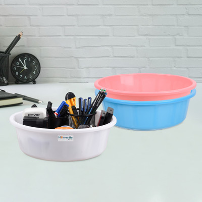 HOMESTIC by Kuber Industries 3 Compartments Plastic Desk Organizer(Sky Blue & Light Pink & White)