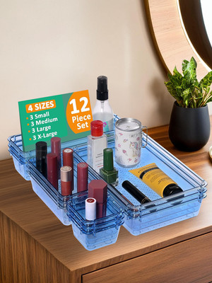 KUBER INDUSTRIES 12 Compartments Acrylic Drawer Organizer(Blue)