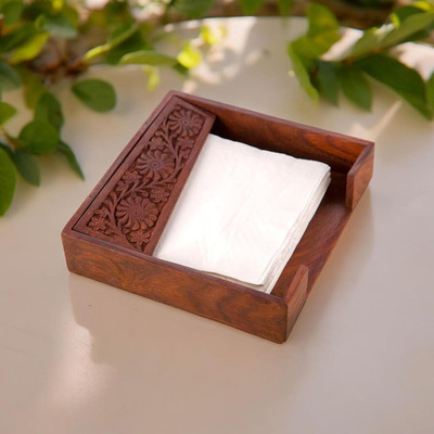 Voody 1 Compartments Wood Tissue Holder(Brown)
